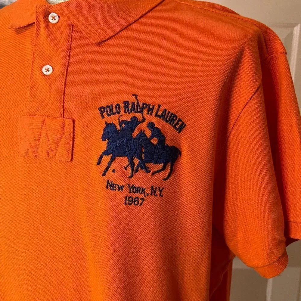 EEUC Men's Polo by Ralph Lauren Orange Double Pony Polo Shirt Custom Fit XL
